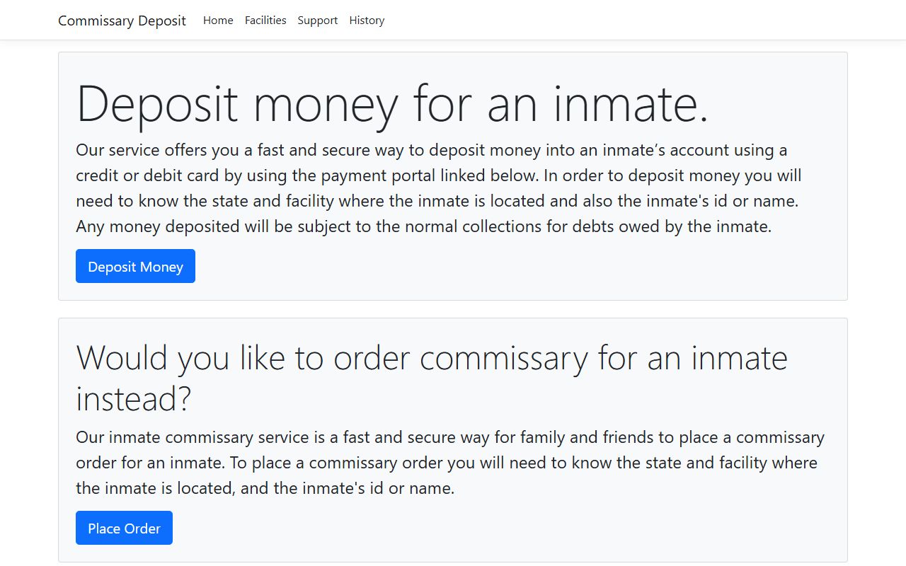 CommissaryDeposit vendor page linked by Montgomery County Sheriff's Office for inmate commissary purchases