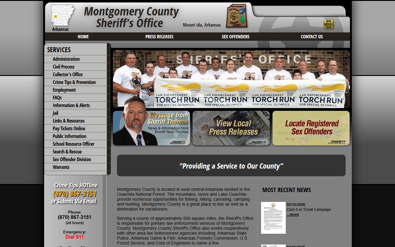 Montgomery County sheriff homepage for inmate population and jail roster access