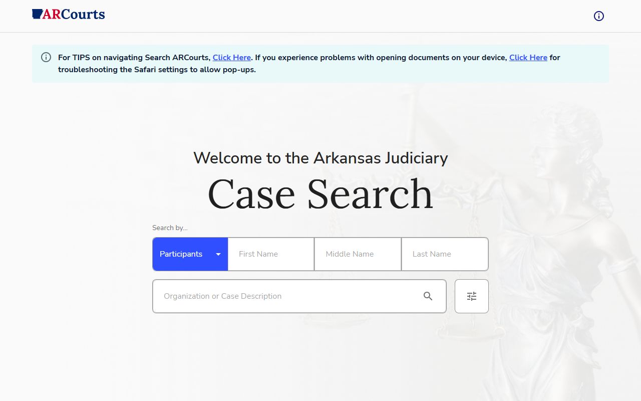 Arkansas Judiciary CourtConnect public case-search entry point
