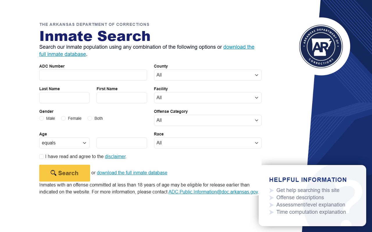 Arkansas DOC inmate search for Montgomery County sentenced prisoners